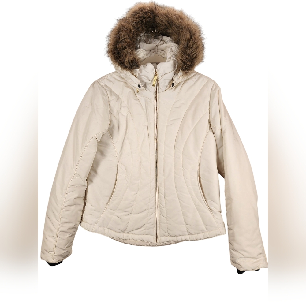 Obermeyer Cream Puffer Jacket with Faux Fur Hood